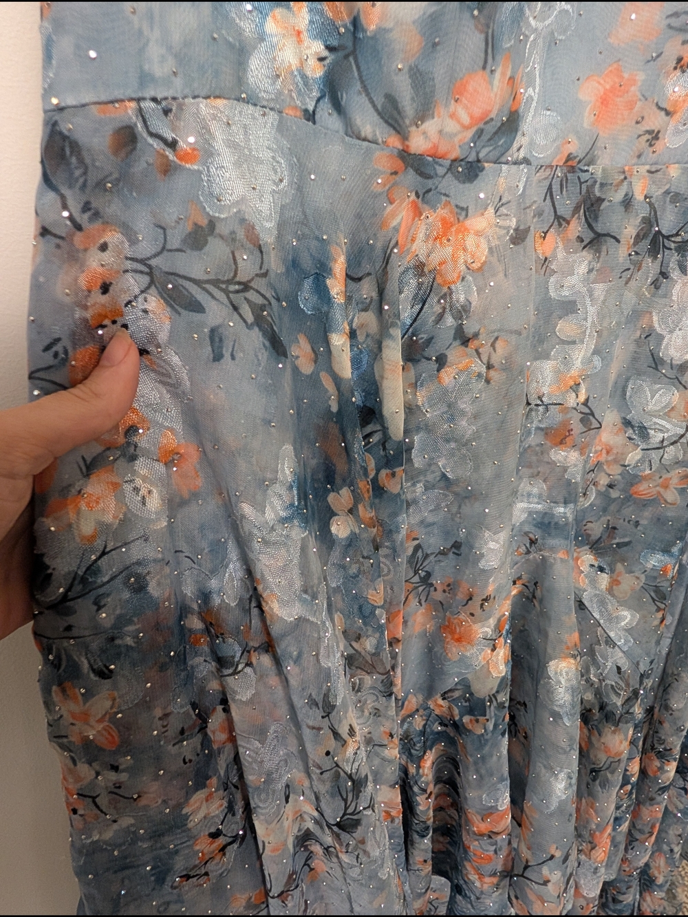 Azazie Atelier Harmony Powder Blue Floral Flowy Rhinestone Maxi Dress Gown Sz 16 - Picture 5 of 16